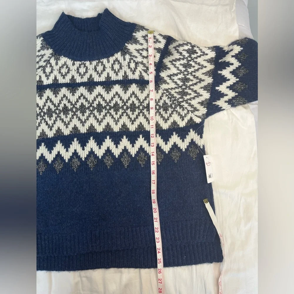 NWT Lucky Brand Fair Isle Mock Neck Sweater Blue Gray Women’s XL